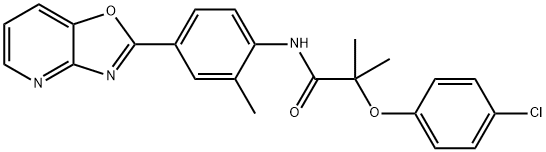 2-(4-chlorophenoxy)-2-methyl-N-(2-methyl-4-[1,3]oxazolo[4,5-b]pyridin-2-ylphenyl)propanamide Structure