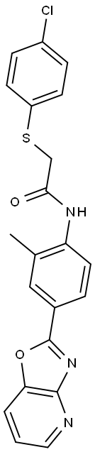 2-[(4-chlorophenyl)sulfanyl]-N-(2-methyl-4-[1,3]oxazolo[4,5-b]pyridin-2-ylphenyl)acetamide 구조식 이미지