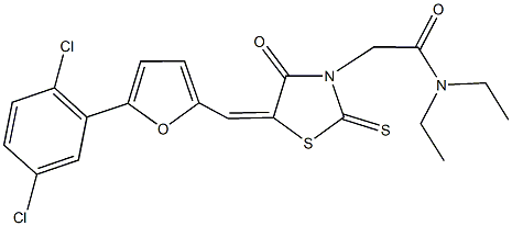 2-(5-{[5-(2,5-dichlorophenyl)-2-furyl]methylene}-4-oxo-2-thioxo-1,3-thiazolidin-3-yl)-N,N-diethylacetamide 구조식 이미지