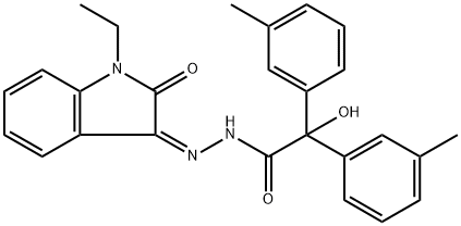 N'-(1-ethyl-2-oxo-1,2-dihydro-3H-indol-3-ylidene)-2-hydroxy-2,2-bis(3-methylphenyl)acetohydrazide 구조식 이미지