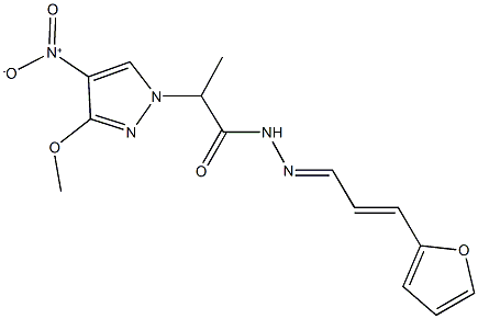 N'-[3-(2-furyl)-2-propenylidene]-2-{4-nitro-3-methoxy-1H-pyrazol-1-yl}propanohydrazide 구조식 이미지