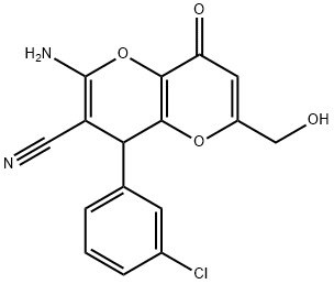 2-amino-4-(3-chlorophenyl)-6-(hydroxymethyl)-8-oxo-4,8-dihydropyrano[3,2-b]pyran-3-carbonitrile Structure