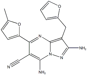 2,7-diamino-3-(2-furylmethyl)-5-(5-methyl-2-furyl)pyrazolo[1,5-a]pyrimidine-6-carbonitrile 구조식 이미지
