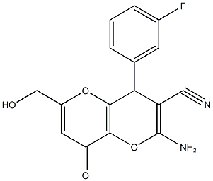 2-amino-4-(3-fluorophenyl)-6-(hydroxymethyl)-8-oxo-4,8-dihydropyrano[3,2-b]pyran-3-carbonitrile Structure