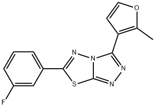 6-(3-fluorophenyl)-3-(2-methyl-3-furyl)[1,2,4]triazolo[3,4-b][1,3,4]thiadiazole 구조식 이미지