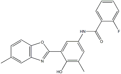 2-fluoro-N-[4-hydroxy-3-methyl-5-(5-methyl-1,3-benzoxazol-2-yl)phenyl]benzamide 구조식 이미지