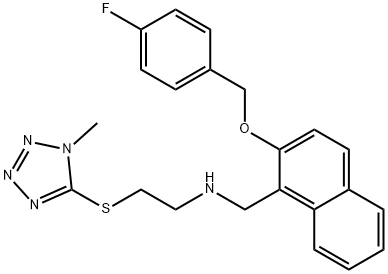 N-({2-[(4-fluorobenzyl)oxy]-1-naphthyl}methyl)-N-{2-[(1-methyl-1H-tetraazol-5-yl)sulfanyl]ethyl}amine Structure