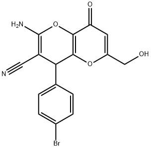 2-amino-4-(4-bromophenyl)-6-(hydroxymethyl)-8-oxo-4,8-dihydropyrano[3,2-b]pyran-3-carbonitrile 구조식 이미지
