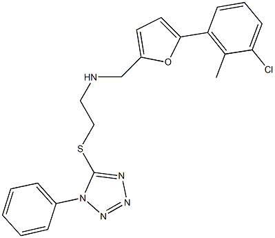 N-{[5-(3-chloro-2-methylphenyl)-2-furyl]methyl}-N-{2-[(1-phenyl-1H-tetraazol-5-yl)sulfanyl]ethyl}amine Structure