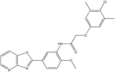 2-(4-chloro-3,5-dimethylphenoxy)-N-(2-methoxy-5-[1,3]oxazolo[4,5-b]pyridin-2-ylphenyl)acetamide Structure