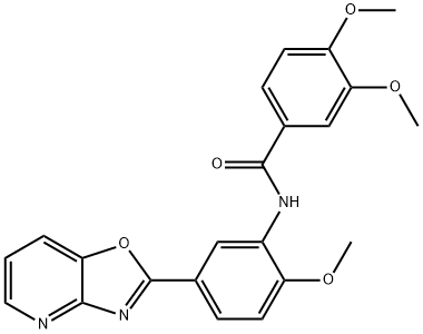 3,4-dimethoxy-N-(2-methoxy-5-[1,3]oxazolo[4,5-b]pyridin-2-ylphenyl)benzamide 구조식 이미지