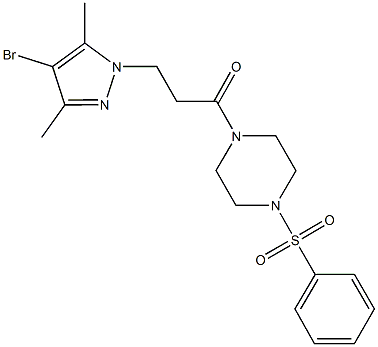 1-[3-(4-bromo-3,5-dimethyl-1H-pyrazol-1-yl)propanoyl]-4-(phenylsulfonyl)piperazine 구조식 이미지