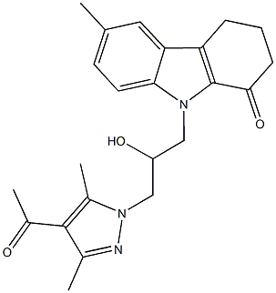 9-[3-(4-acetyl-3,5-dimethyl-1H-pyrazol-1-yl)-2-hydroxypropyl]-6-methyl-2,3,4,9-tetrahydro-1H-carbazol-1-one Structure