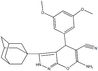 3-(1-adamantyl)-6-amino-4-(3,5-dimethoxyphenyl)-2,4-dihydropyrano[2,3-c]pyrazole-5-carbonitrile 구조식 이미지