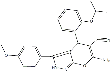 6-amino-4-(2-isopropoxyphenyl)-3-(4-methoxyphenyl)-2,4-dihydropyrano[2,3-c]pyrazole-5-carbonitrile Structure