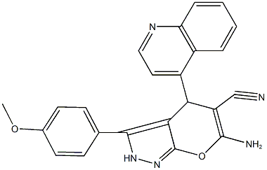 6-amino-3-(4-methoxyphenyl)-4-(4-quinolinyl)-2,4-dihydropyrano[2,3-c]pyrazole-5-carbonitrile Structure