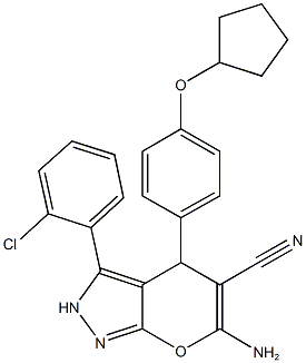 6-amino-3-(2-chlorophenyl)-4-[4-(cyclopentyloxy)phenyl]-2,4-dihydropyrano[2,3-c]pyrazole-5-carbonitrile Structure