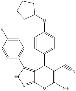 6-amino-4-[4-(cyclopentyloxy)phenyl]-3-(4-fluorophenyl)-2,4-dihydropyrano[2,3-c]pyrazole-5-carbonitrile 구조식 이미지