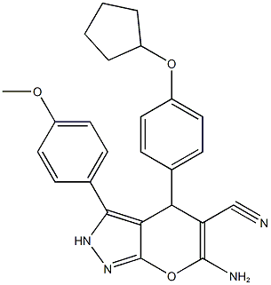 6-amino-4-[4-(cyclopentyloxy)phenyl]-3-(4-methoxyphenyl)-2,4-dihydropyrano[2,3-c]pyrazole-5-carbonitrile 구조식 이미지