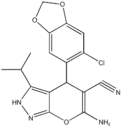 6-amino-4-(6-chloro-1,3-benzodioxol-5-yl)-3-isopropyl-2,4-dihydropyrano[2,3-c]pyrazole-5-carbonitrile 구조식 이미지