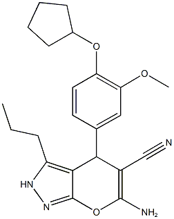 6-amino-4-[4-(cyclopentyloxy)-3-methoxyphenyl]-3-propyl-2,4-dihydropyrano[2,3-c]pyrazole-5-carbonitrile Structure