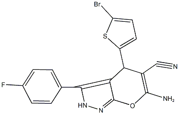 6-amino-4-(5-bromo-2-thienyl)-3-(4-fluorophenyl)-2,4-dihydropyrano[2,3-c]pyrazole-5-carbonitrile Structure