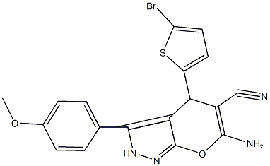 6-amino-4-(5-bromo-2-thienyl)-3-(4-methoxyphenyl)-2,4-dihydropyrano[2,3-c]pyrazole-5-carbonitrile Structure