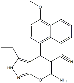 6-amino-3-ethyl-4-(4-methoxy-1-naphthyl)-2,4-dihydropyrano[2,3-c]pyrazole-5-carbonitrile Structure