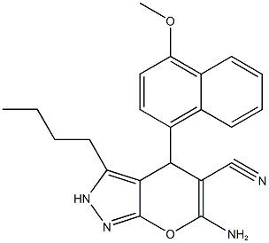 6-amino-3-butyl-4-(4-methoxy-1-naphthyl)-2,4-dihydropyrano[2,3-c]pyrazole-5-carbonitrile Structure