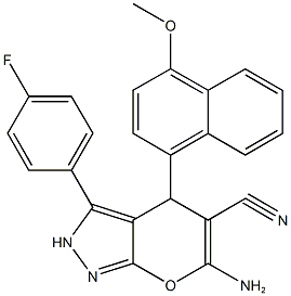 6-amino-3-(4-fluorophenyl)-4-(4-methoxy-1-naphthyl)-2,4-dihydropyrano[2,3-c]pyrazole-5-carbonitrile Structure