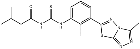 N-(3-methylbutanoyl)-N'-[2-methyl-3-(3-methyl[1,2,4]triazolo[3,4-b][1,3,4]thiadiazol-6-yl)phenyl]thiourea 구조식 이미지