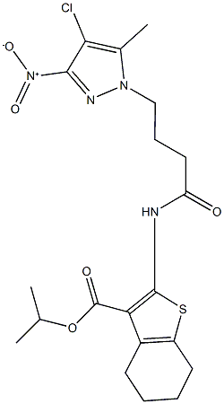 isopropyl 2-[(4-{4-chloro-3-nitro-5-methyl-1H-pyrazol-1-yl}butanoyl)amino]-4,5,6,7-tetrahydro-1-benzothiophene-3-carboxylate 구조식 이미지