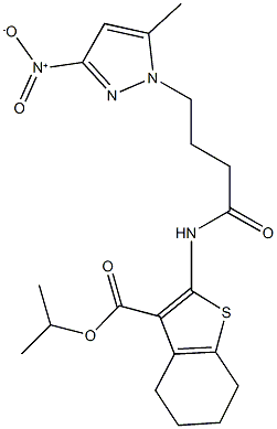 isopropyl 2-[(4-{3-nitro-5-methyl-1H-pyrazol-1-yl}butanoyl)amino]-4,5,6,7-tetrahydro-1-benzothiophene-3-carboxylate 구조식 이미지