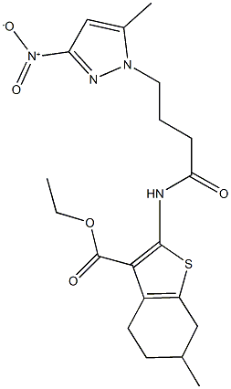 ethyl 2-[(4-{3-nitro-5-methyl-1H-pyrazol-1-yl}butanoyl)amino]-6-methyl-4,5,6,7-tetrahydro-1-benzothiophene-3-carboxylate Structure