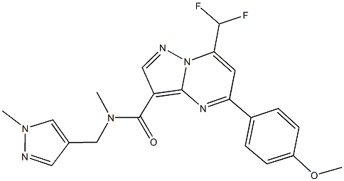 7-(difluoromethyl)-5-(4-methoxyphenyl)-N-methyl-N-[(1-methyl-1H-pyrazol-4-yl)methyl]pyrazolo[1,5-a]pyrimidine-3-carboxamide 구조식 이미지