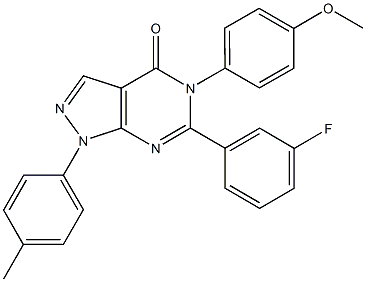 6-(3-fluorophenyl)-5-(4-methoxyphenyl)-1-(4-methylphenyl)-1,5-dihydro-4H-pyrazolo[3,4-d]pyrimidin-4-one 구조식 이미지