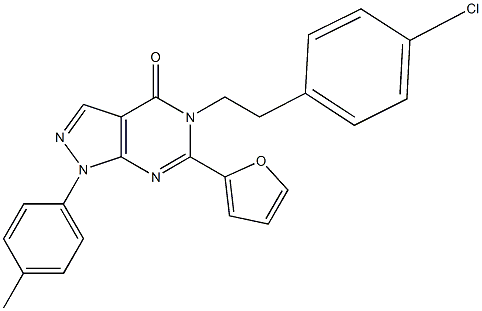5-[2-(4-chlorophenyl)ethyl]-6-(2-furyl)-1-(4-methylphenyl)-1,5-dihydro-4H-pyrazolo[3,4-d]pyrimidin-4-one 구조식 이미지