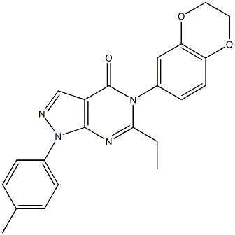 5-(2,3-dihydro-1,4-benzodioxin-6-yl)-6-ethyl-1-(4-methylphenyl)-1,5-dihydro-4H-pyrazolo[3,4-d]pyrimidin-4-one 구조식 이미지