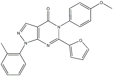 6-(2-furyl)-5-(4-methoxyphenyl)-1-(2-methylphenyl)-1,5-dihydro-4H-pyrazolo[3,4-d]pyrimidin-4-one 구조식 이미지