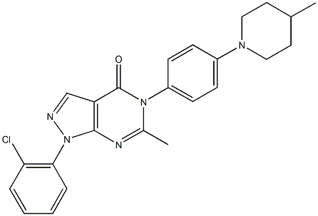 1-(2-chlorophenyl)-6-methyl-5-[4-(4-methyl-1-piperidinyl)phenyl]-1,5-dihydro-4H-pyrazolo[3,4-d]pyrimidin-4-one 구조식 이미지