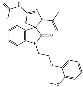 N-{4'-acetyl-1-[2-(2-methoxyphenoxy)ethyl]-1,2,4',5'-tetrahydro-2-oxospiro(indole-3,5'-[1,3,4]thiadiazol)-2'-yl}acetamide 구조식 이미지