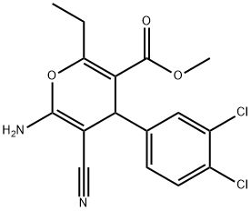 methyl 6-amino-5-cyano-4-(3,4-dichlorophenyl)-2-ethyl-4H-pyran-3-carboxylate 구조식 이미지