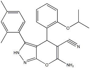 6-amino-3-(2,4-dimethylphenyl)-4-(2-isopropoxyphenyl)-2,4-dihydropyrano[2,3-c]pyrazole-5-carbonitrile Structure