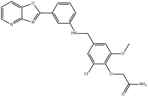 2-{2-chloro-6-methoxy-4-[(3-[1,3]oxazolo[4,5-b]pyridin-2-ylanilino)methyl]phenoxy}acetamide 구조식 이미지