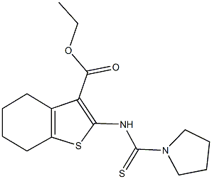 ethyl 2-[(1-pyrrolidinylcarbothioyl)amino]-4,5,6,7-tetrahydro-1-benzothiophene-3-carboxylate 구조식 이미지