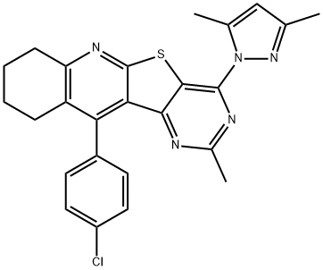 11-(4-chlorophenyl)-4-(3,5-dimethyl-1H-pyrazol-1-yl)-2-methyl-7,8,9,10-tetrahydropyrimido[4',5':4,5]thieno[2,3-b]quinoline 구조식 이미지
