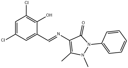 4-[(3,5-dichloro-2-hydroxybenzylidene)amino]-1,5-dimethyl-2-phenyl-1,2-dihydro-3H-pyrazol-3-one 구조식 이미지