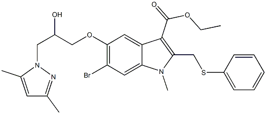ethyl 6-bromo-5-[3-(3,5-dimethyl-1H-pyrazol-1-yl)-2-hydroxypropoxy]-1-methyl-2-[(phenylsulfanyl)methyl]-1H-indole-3-carboxylate 구조식 이미지