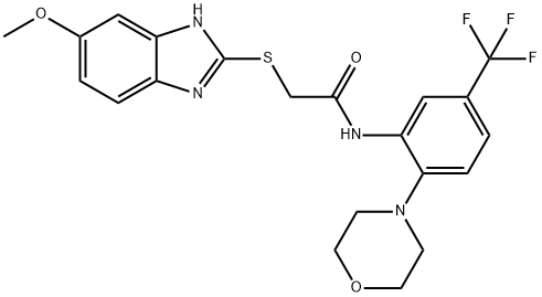 2-[(5-methoxy-1H-benzimidazol-2-yl)sulfanyl]-N-[2-(4-morpholinyl)-5-(trifluoromethyl)phenyl]acetamide 구조식 이미지