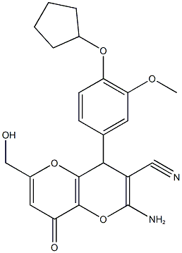 2-amino-4-[4-(cyclopentyloxy)-3-methoxyphenyl]-6-(hydroxymethyl)-8-oxo-4,8-dihydropyrano[3,2-b]pyran-3-carbonitrile 구조식 이미지